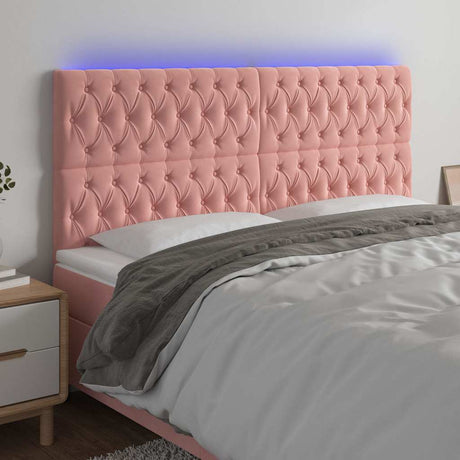 Vidaxl hoofdbord led 200x7x118 128 cm fluweel roze