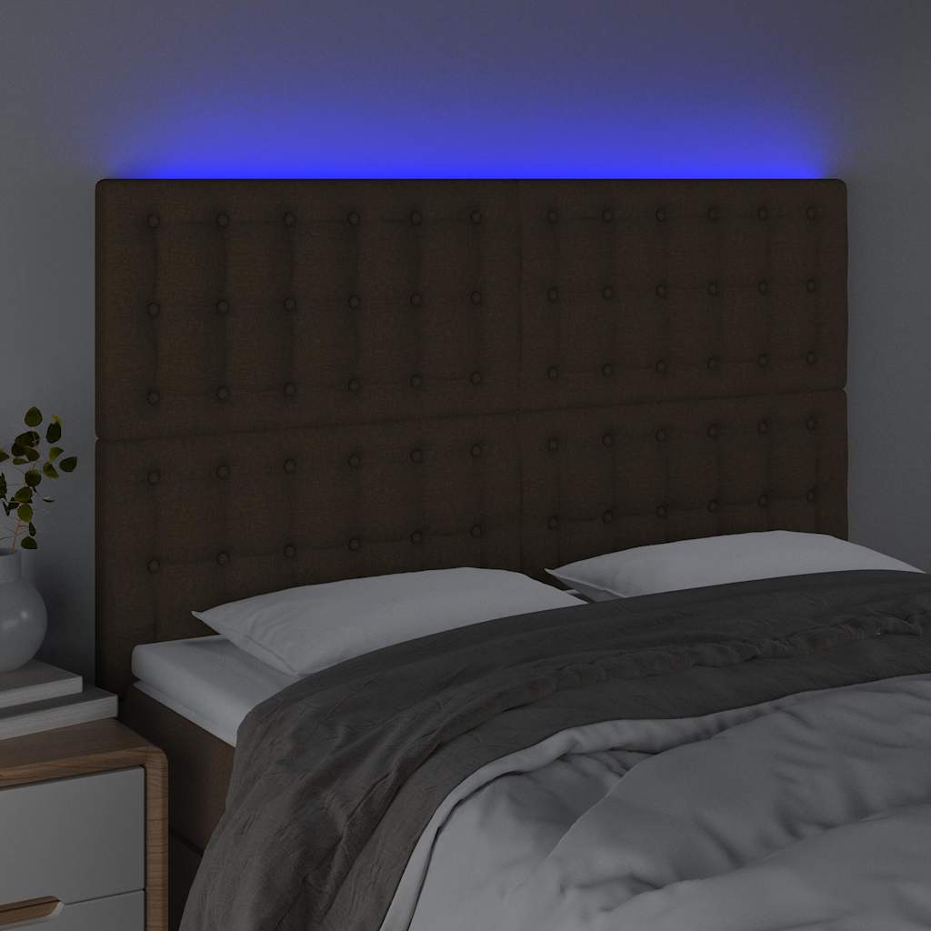 Vidaxl hoofdbord led 144x5x118 128 cm stof donkerbruin