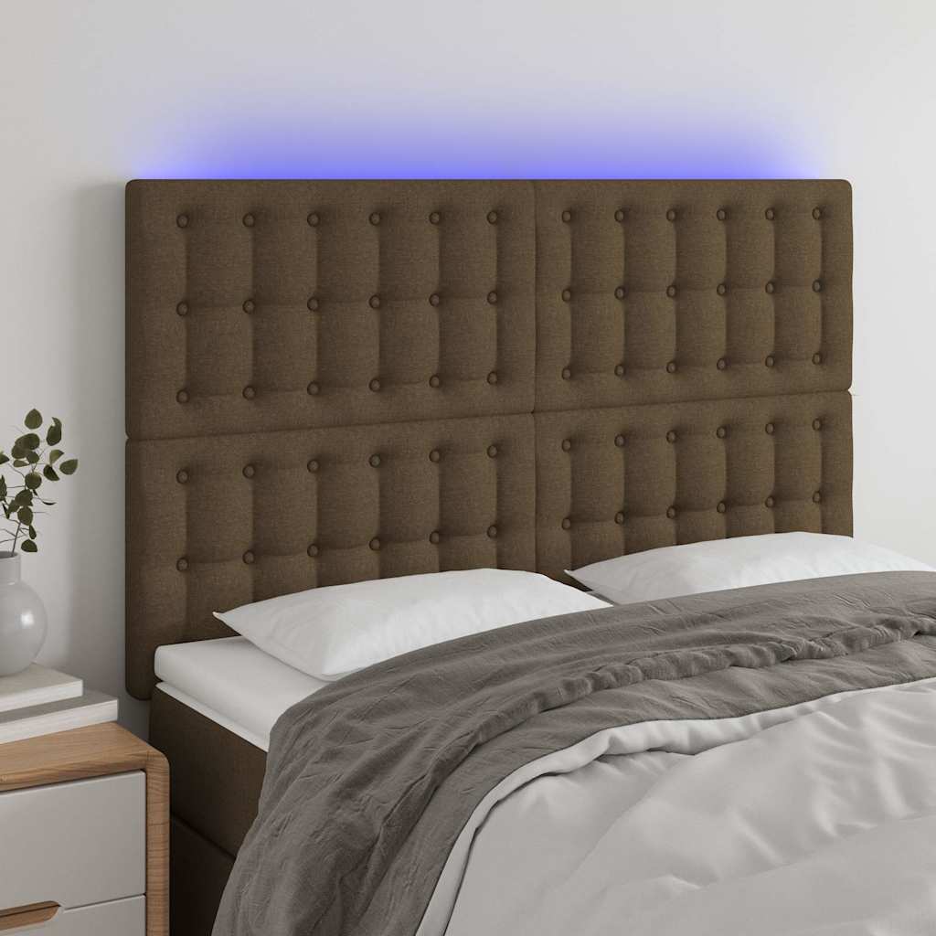 Vidaxl hoofdbord led 144x5x118 128 cm stof donkerbruin
