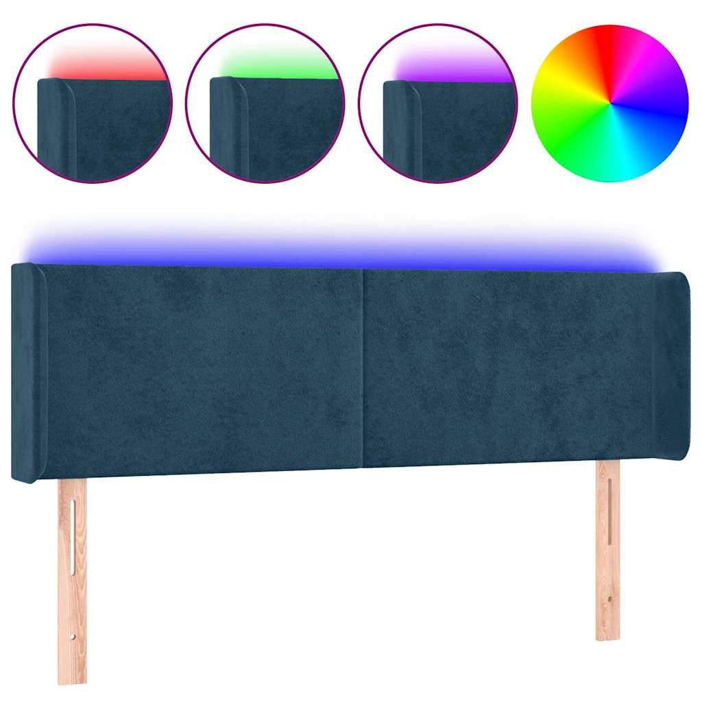 Vidaxl hoofdbord led 147x16x78 88 cm fluweel donkerblauw