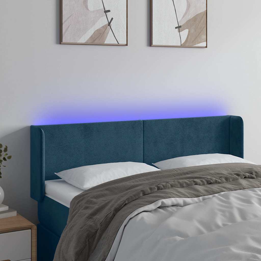 Vidaxl hoofdbord led 147x16x78 88 cm fluweel donkerblauw
