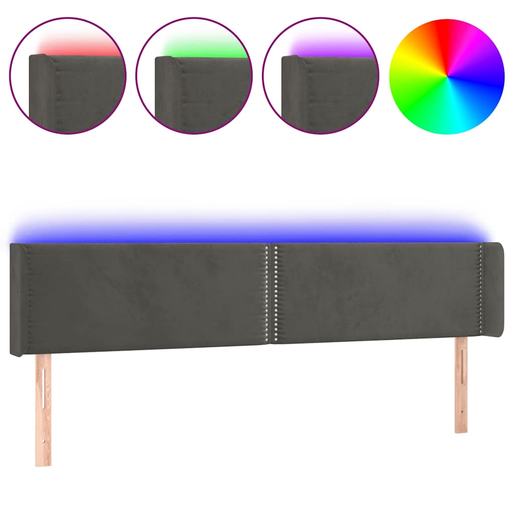 Vidaxl hoofdbord led 183x16x78 88 cm fluweel donkergrijs