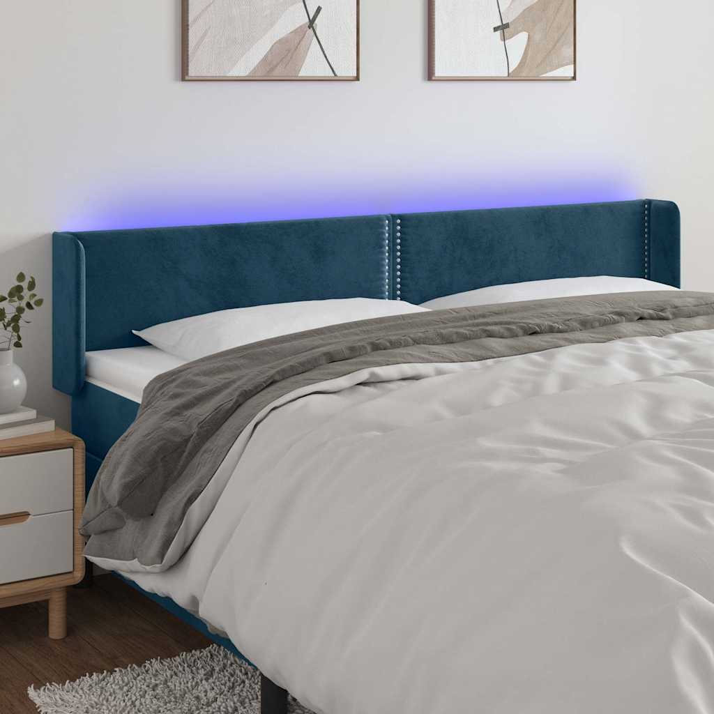 Vidaxl hoofdbord led 203x16x78 88 cm fluweel donkerblauw