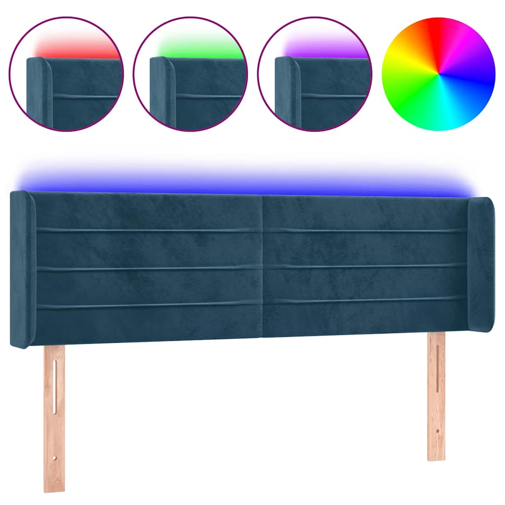 Vidaxl hoofdbord led 147x16x78 88 cm fluweel donkerblauw