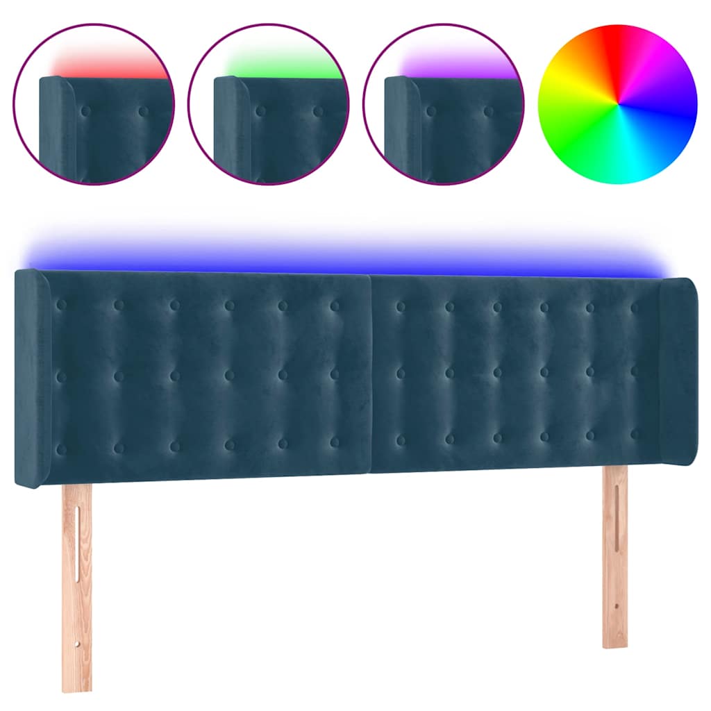 Vidaxl hoofdbord led 147x16x78 88 cm fluweel donkerblauw