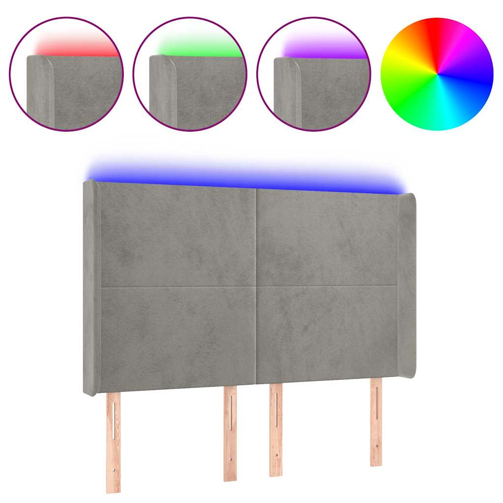 Vidaxl hoofdbord led 147x16x118 128 cm fluweel lichtgrijs