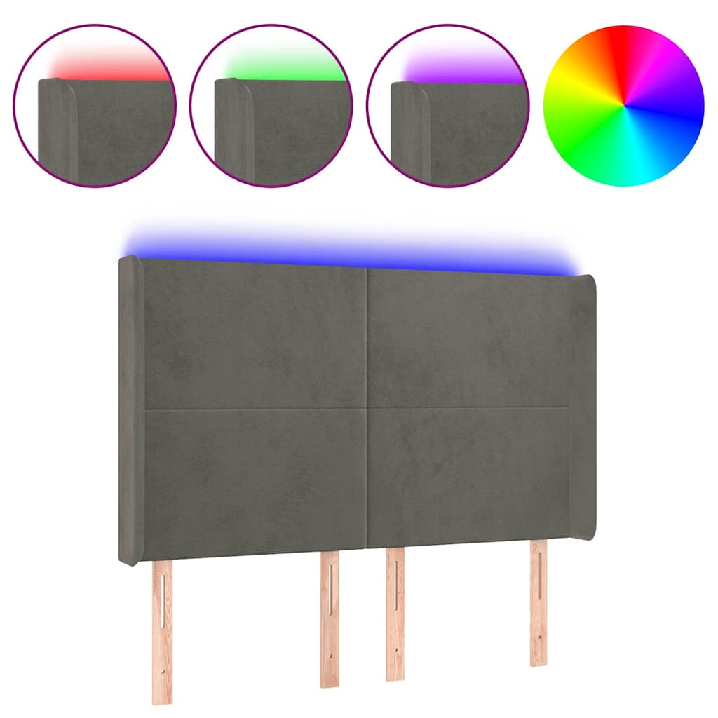 Vidaxl hoofdbord led 147x16x118 128 cm fluweel donkergrijs