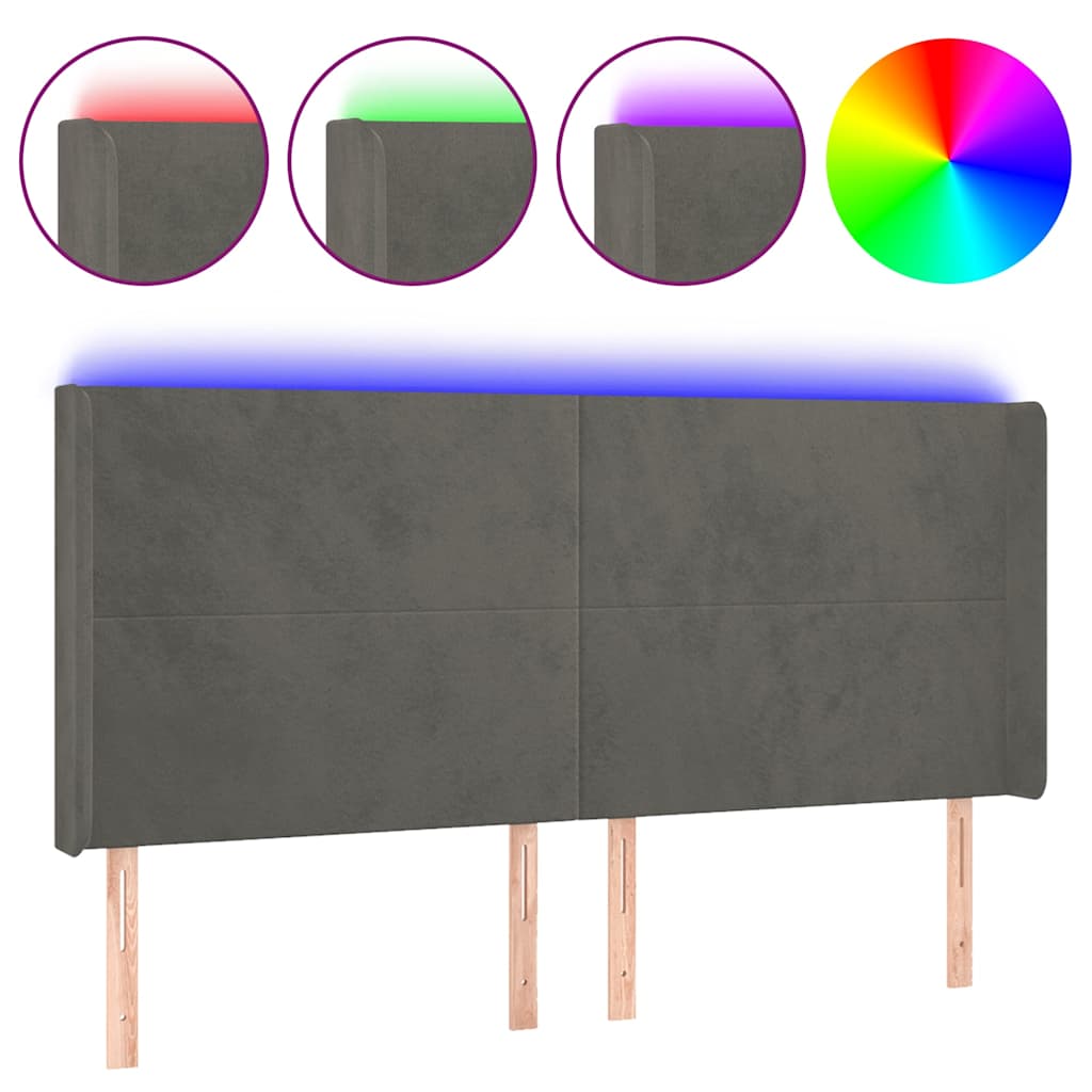 Vidaxl hoofdbord led 163x16x118 128 cm fluweel donkergrijs