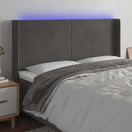 Vidaxl hoofdbord led 203x16x118 128 cm fluweel donkergrijs