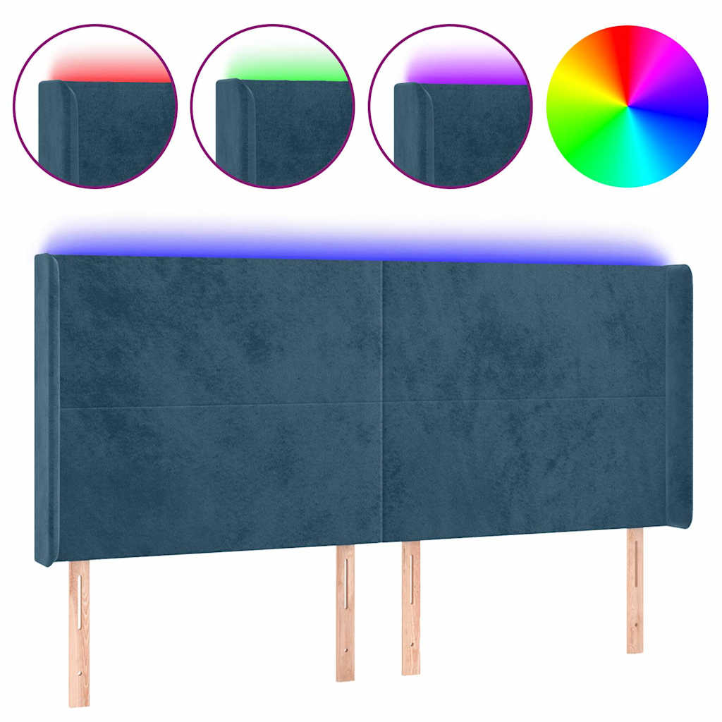 Vidaxl hoofdbord led 203x16x118 128 cm fluweel donkerblauw