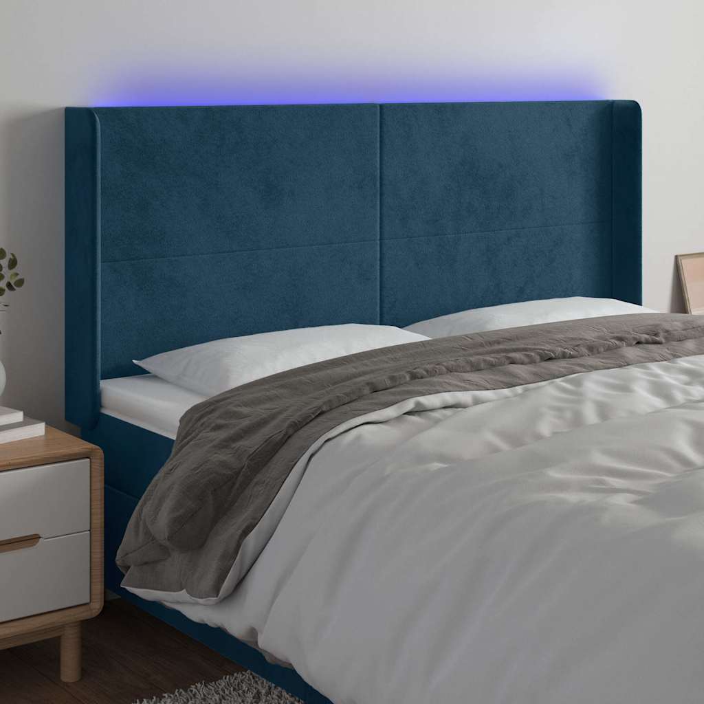 Vidaxl hoofdbord led 203x16x118 128 cm fluweel donkerblauw