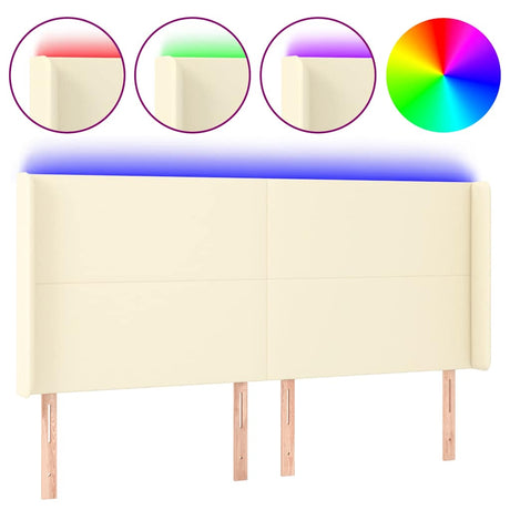 Vidaxl hoofdbord led 163x16x118 128 cm kunstleer crèmekleurig