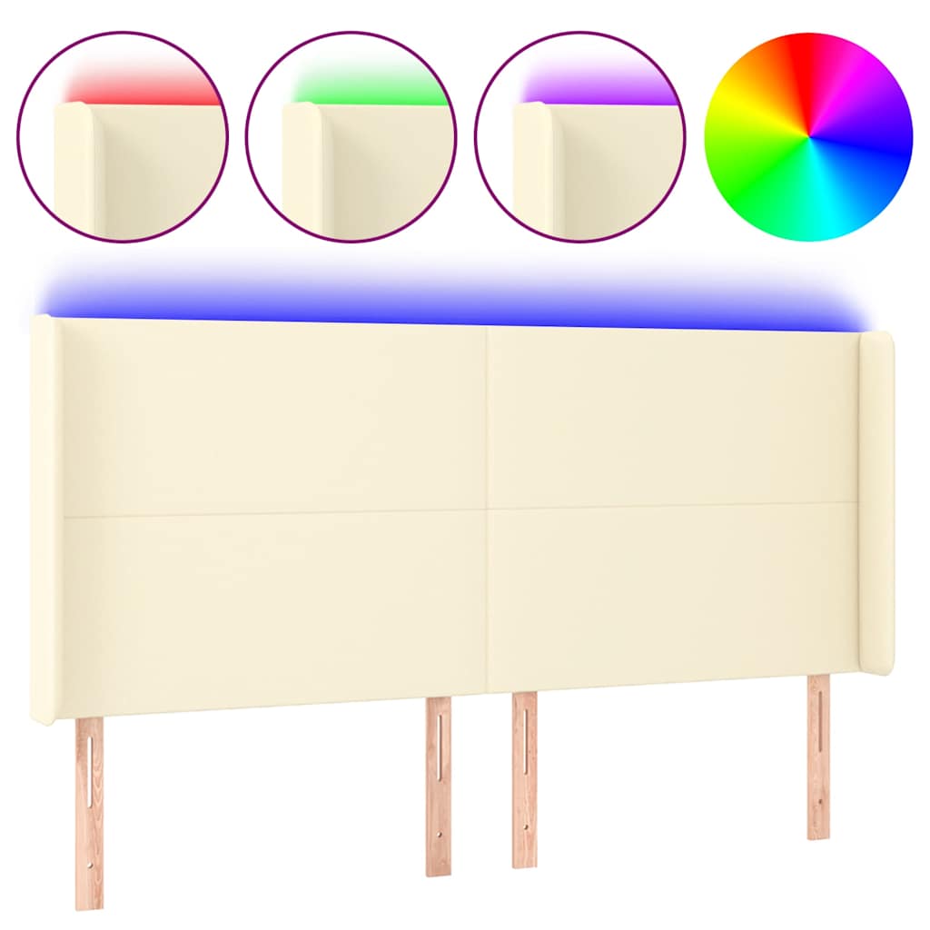 Vidaxl hoofdbord led 183x16x118 128 cm kunstleer crèmekleurig