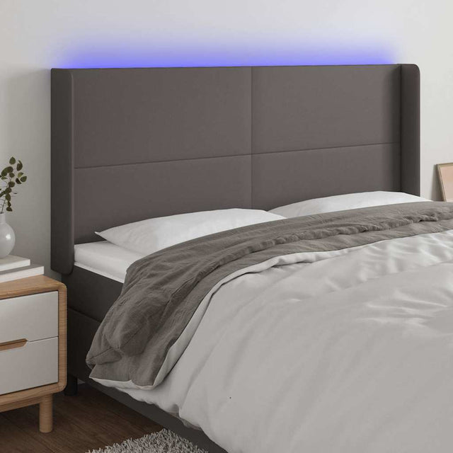 Vidaxl hoofdbord led 203x16x118 128 cm kunstleer grijs
