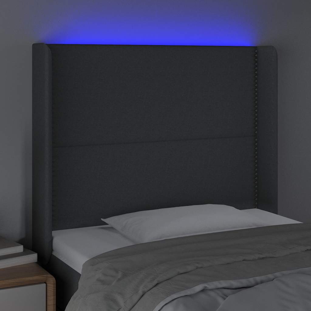 Vidaxl hoofdbord led 93x16x118 128 cm stof donkergrijs