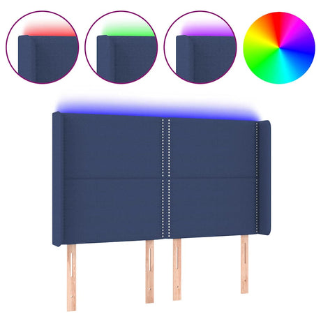Vidaxl hoofdbord led 147x16x118 128 cm stof blauw