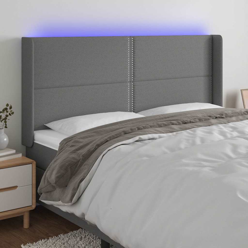 Vidaxl hoofdbord led 183x16x118 128 cm stof donkergrijs