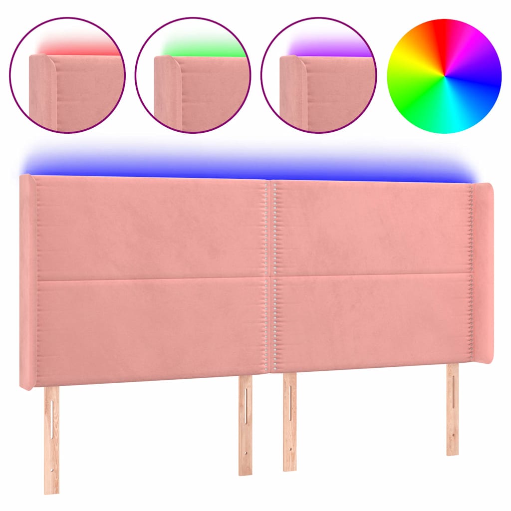 Vidaxl hoofdbord led 203x16x118 128 cm fluweel roze