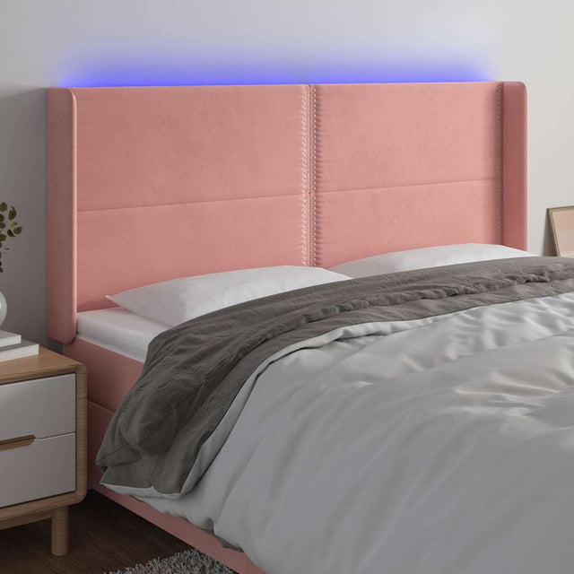 Vidaxl hoofdbord led 203x16x118 128 cm fluweel roze