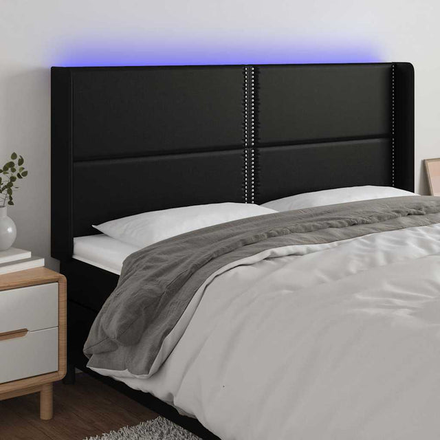 Vidaxl hoofdbord led 183x16x118 128 cm kunstleer zwart