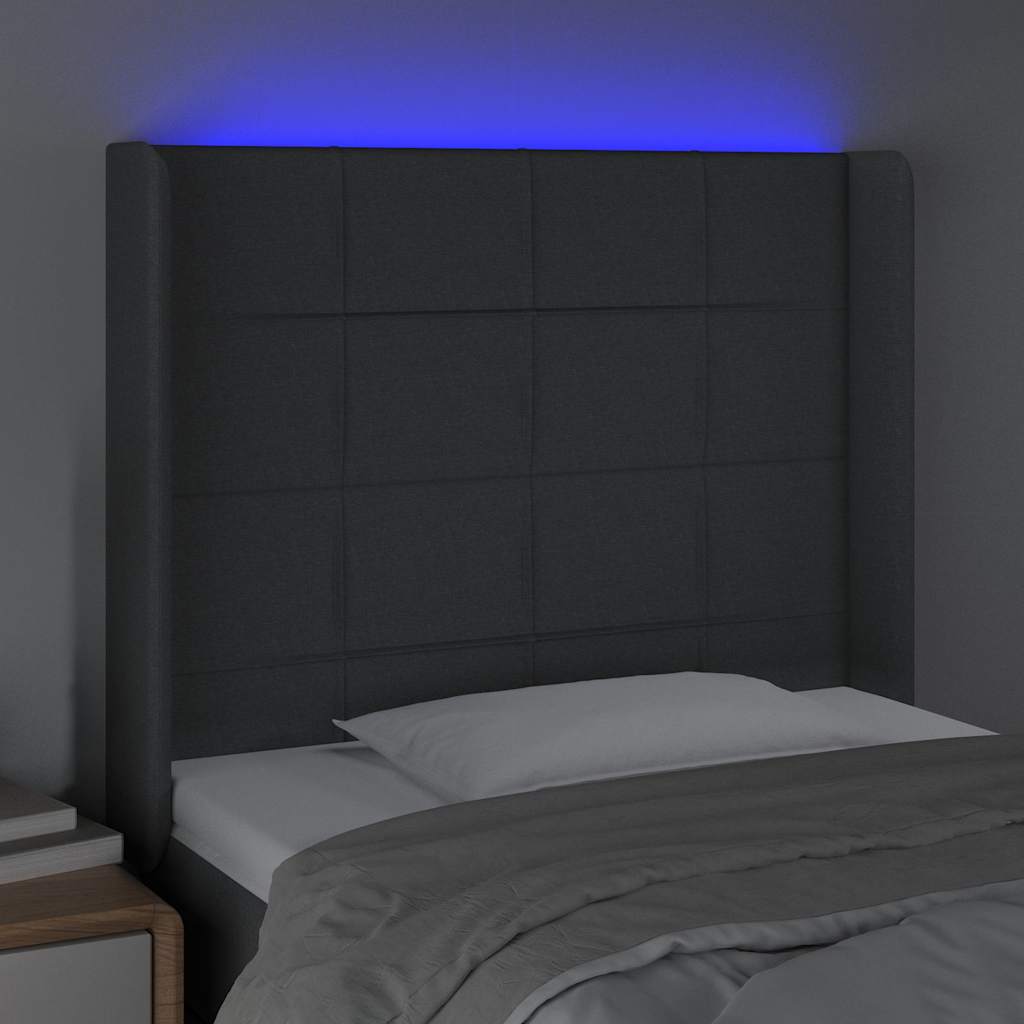 Vidaxl hoofdbord led 83x16x118 128 cm stof donkergrijs