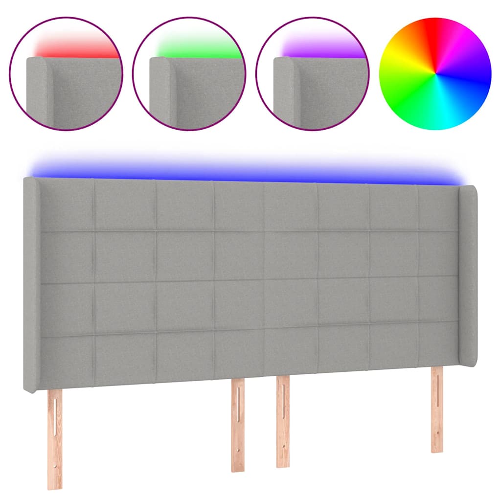 Vidaxl hoofdbord led 163x16x118 128 cm stof lichtgrijs