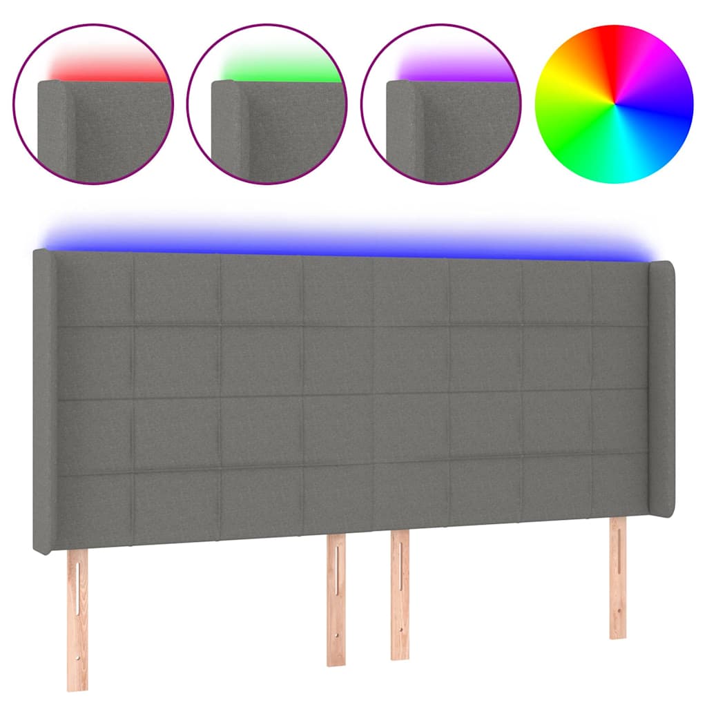 Vidaxl hoofdbord led 163x16x118 128 cm stof donkergrijs