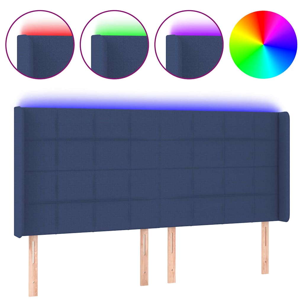 Vidaxl hoofdbord led 203x16x118 128 cm stof blauw