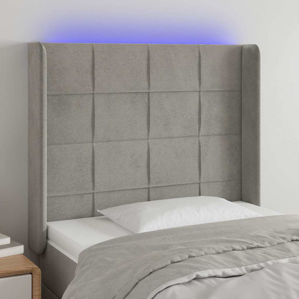 Vidaxl hoofdbord led 83x16x118 128 cm fluweel lichtgrijs