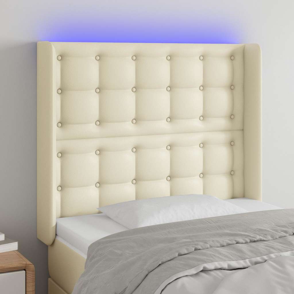 Vidaxl hoofdbord led 103x16x118 128 cm kunstleer crèmekleurig