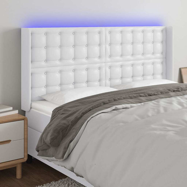 Vidaxl hoofdbord led 147x16x118 128 cm kunstleer wit