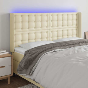 Vidaxl hoofdbord led 147x16x118 128 cm kunstleer crèmekleurig