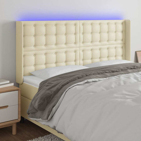 Vidaxl hoofdbord led 147x16x118 128 cm kunstleer crèmekleurig