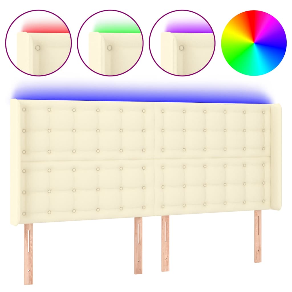 Vidaxl hoofdbord led 183x16x118 128 cm kunstleer crèmekleurig