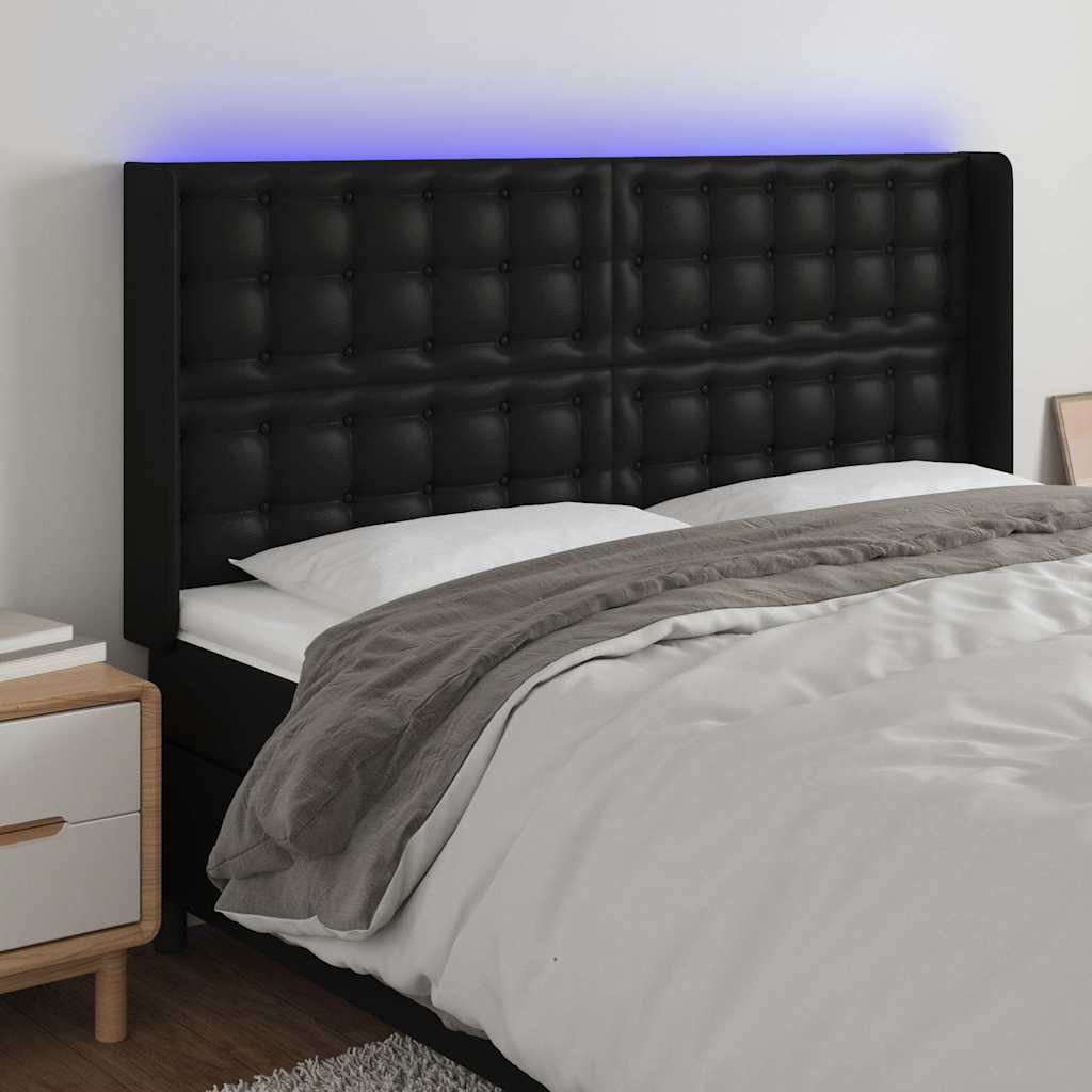 Vidaxl hoofdbord led 203x16x118 128 cm kunstleer zwart