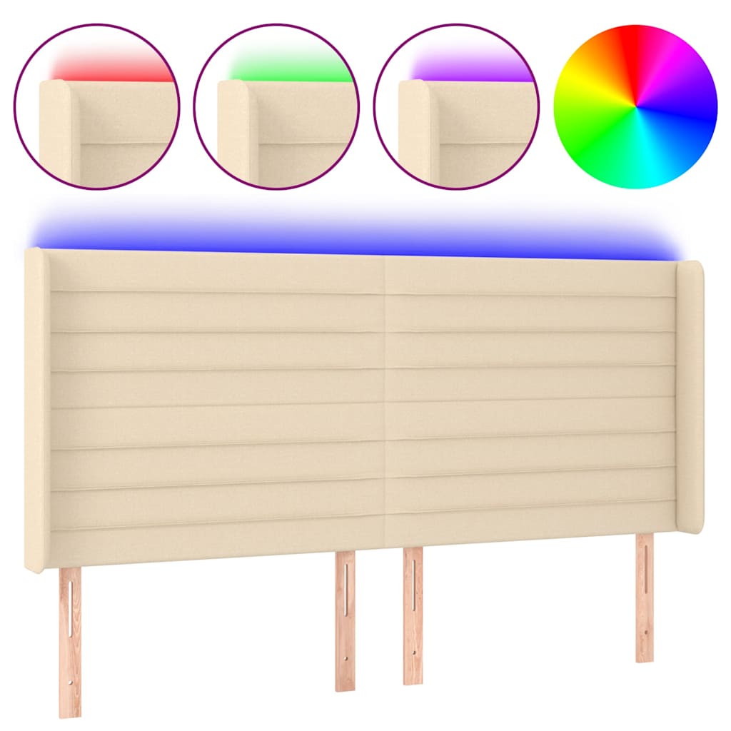 Vidaxl hoofdbord led 183x16x118 128 cm stof crèmekleurig