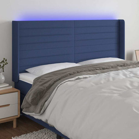 Vidaxl hoofdbord led 183x16x118 128 cm stof blauw