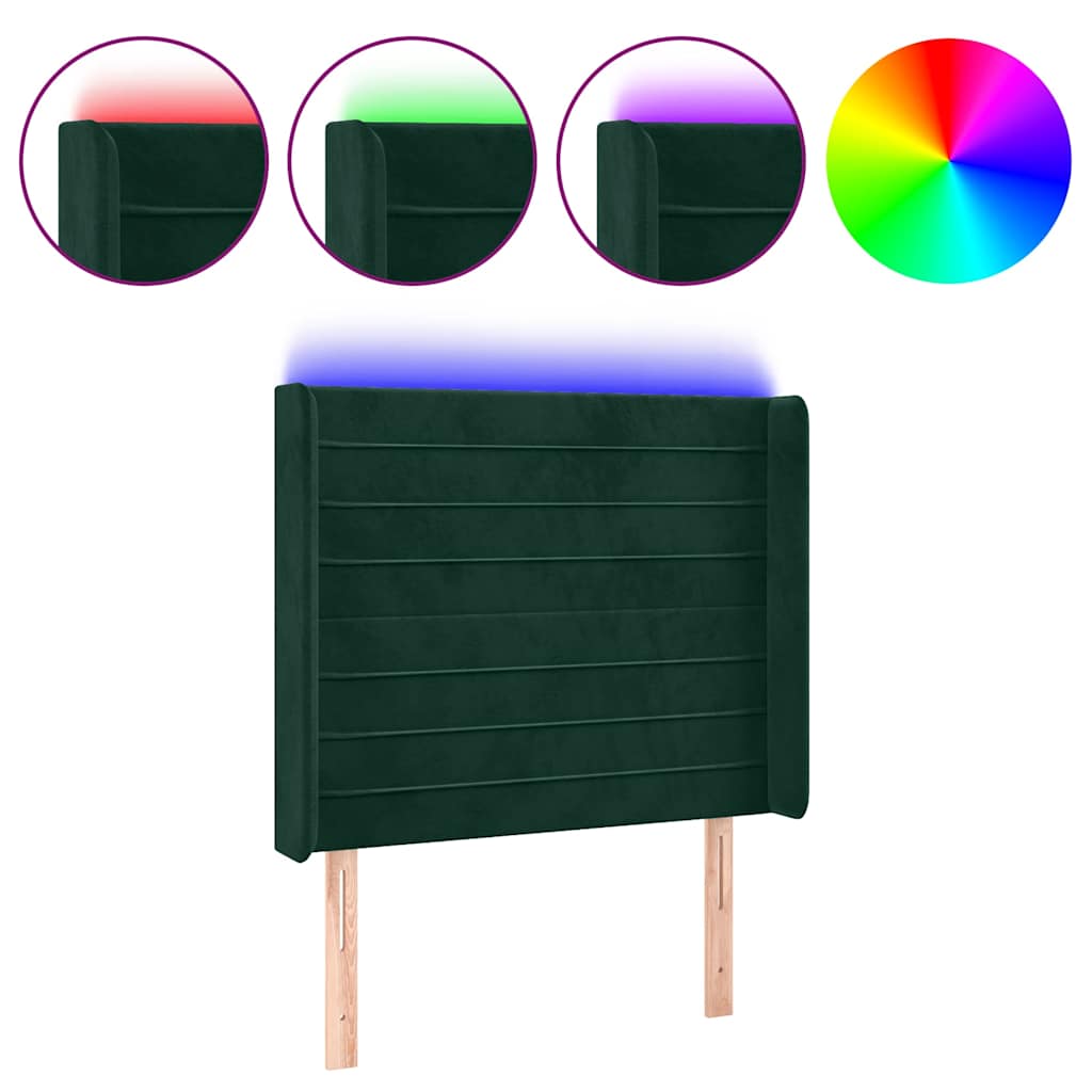 Vidaxl hoofdbord led 83x16x118 128 cm fluweel donkergroen