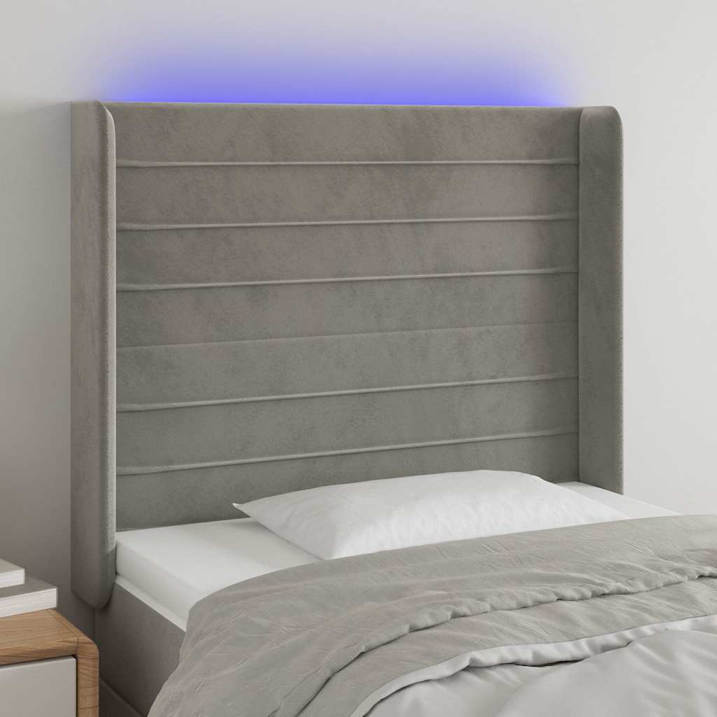 Vidaxl hoofdbord led 93x16x118 128 cm fluweel lichtgrijs