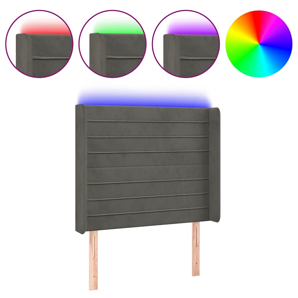 Vidaxl hoofdbord led 103x16x118 128 cm fluweel donkergrijs