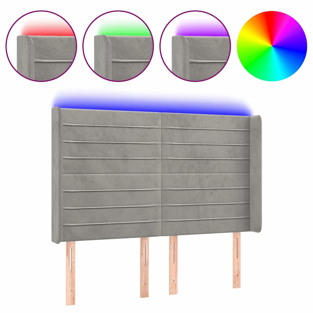 Vidaxl hoofdbord led 147x16x118 128 cm fluweel lichtgrijs