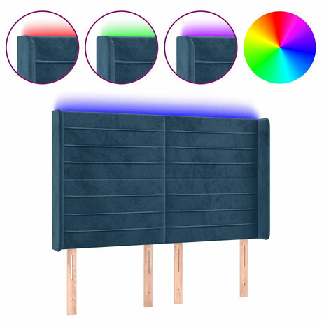 Vidaxl hoofdbord led 147x16x118 128 cm fluweel donkerblauw