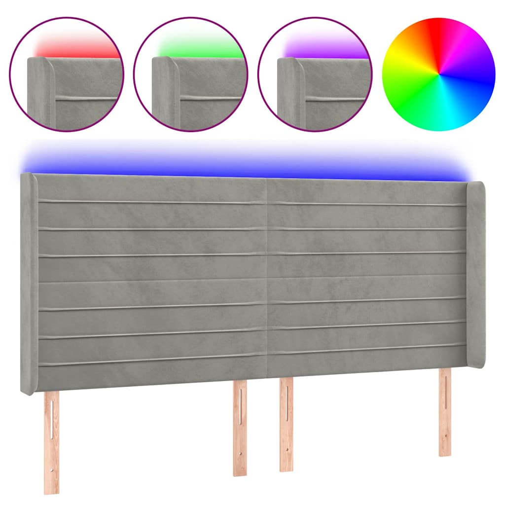 Vidaxl hoofdbord led 163x16x118 128 cm fluweel lichtgrijs