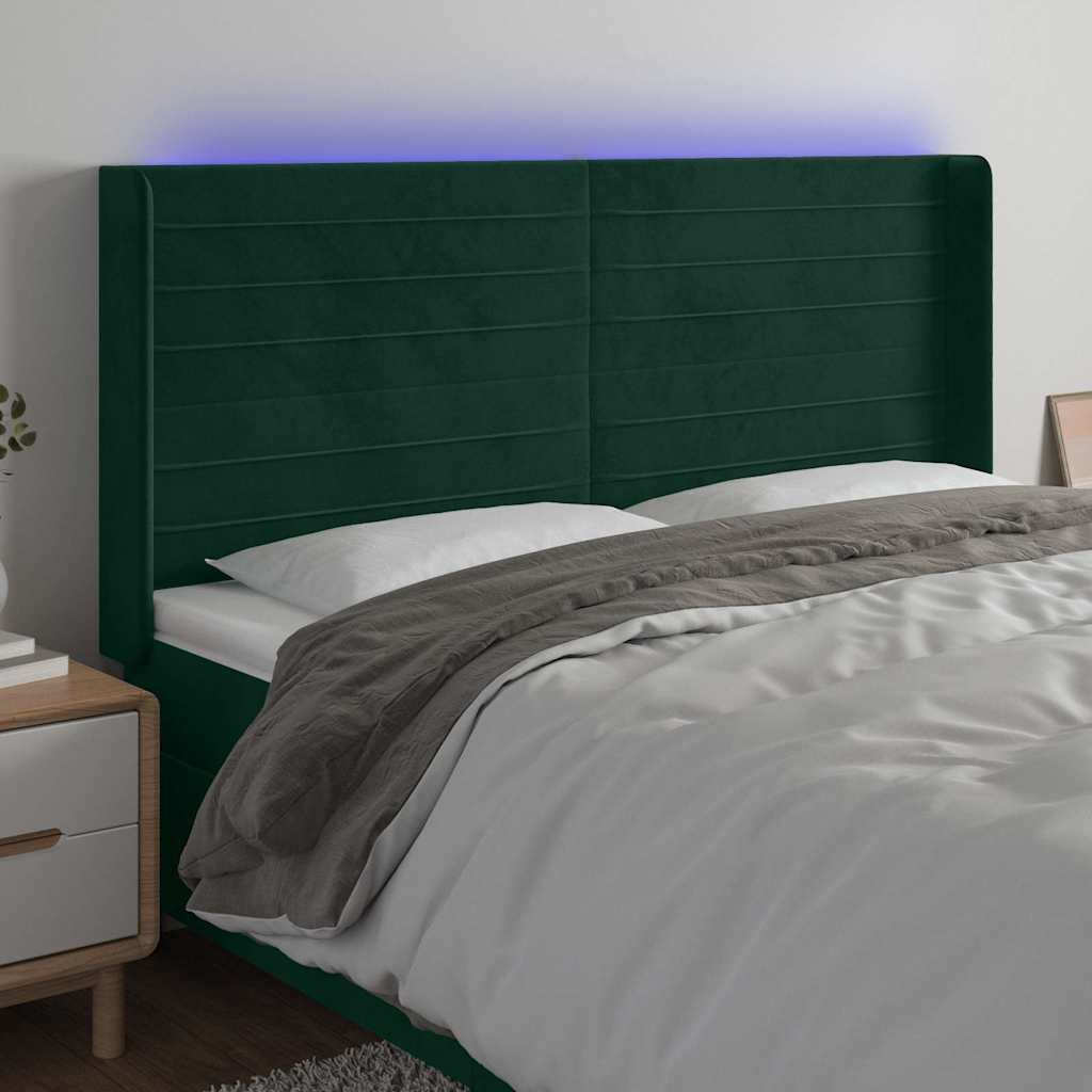 Vidaxl hoofdbord led 203x16x118 128 cm fluweel donkergroen