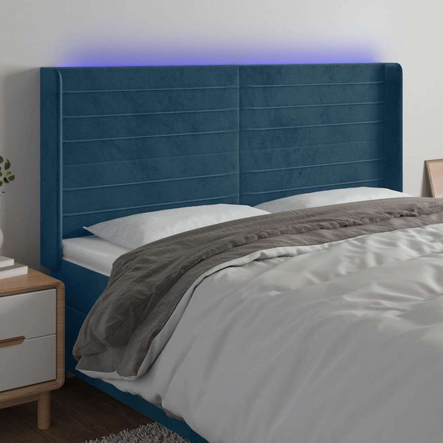 Vidaxl hoofdbord led 203x16x118 128 cm fluweel donkerblauw