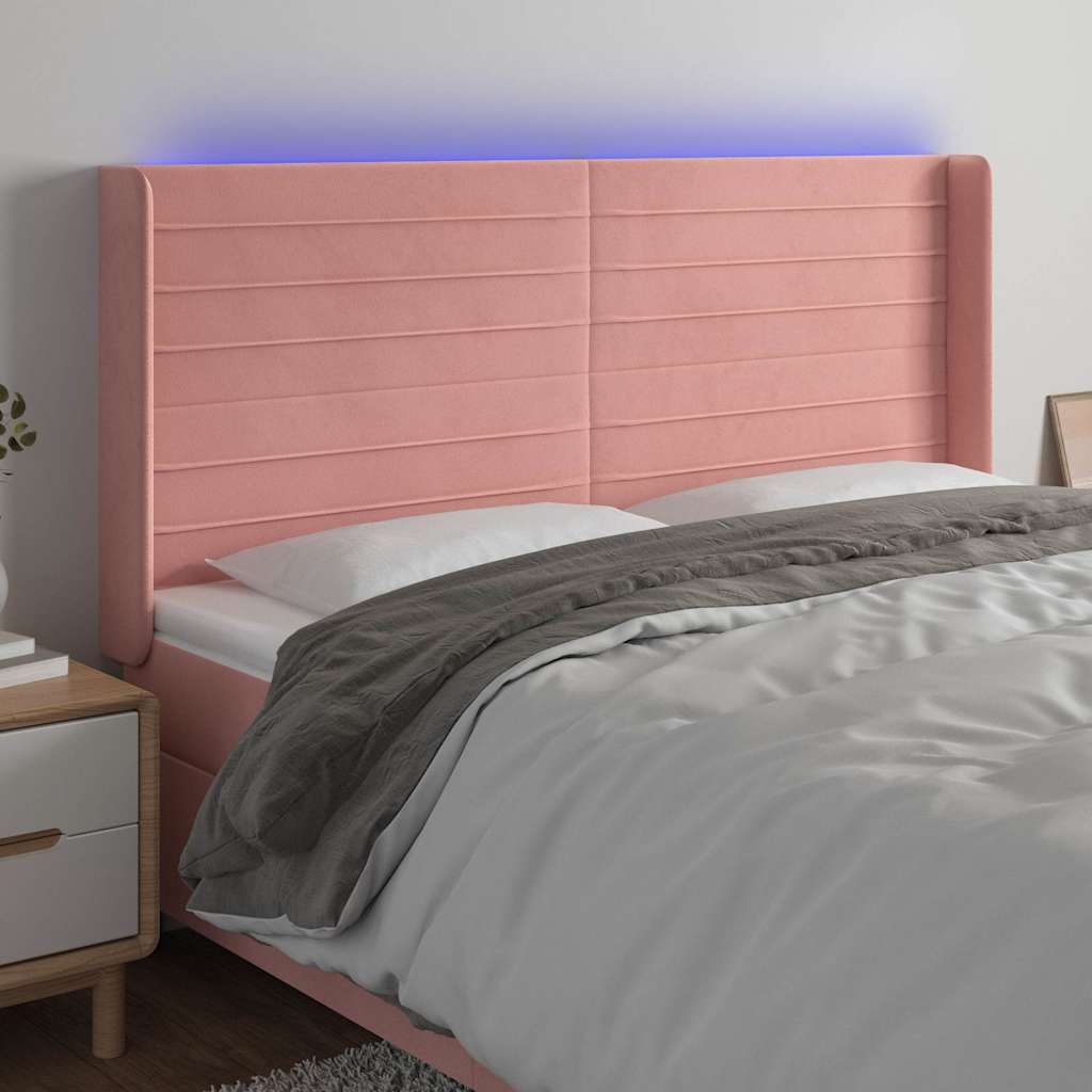 Vidaxl hoofdbord led 203x16x118 128 cm fluweel roze