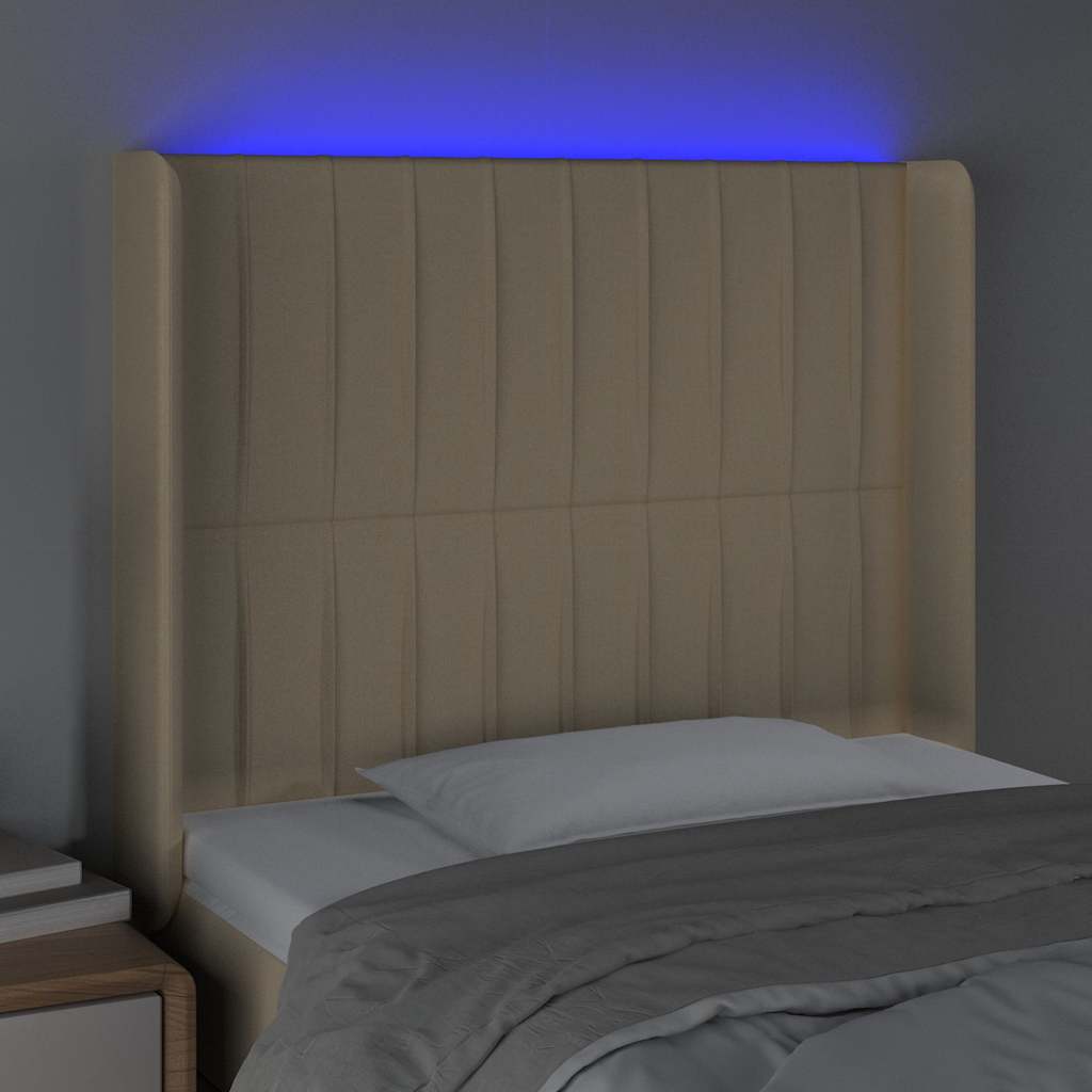 Vidaxl hoofdbord led 93x16x118 128 cm stof crèmekleurig