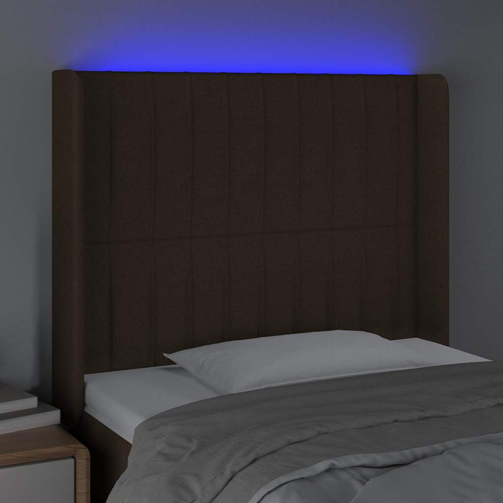 Vidaxl hoofdbord led 103x16x118 128 cm stof donkerbruin