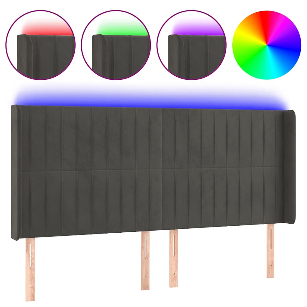 Vidaxl hoofdbord led 183x16x118 128 cm fluweel donkergrijs