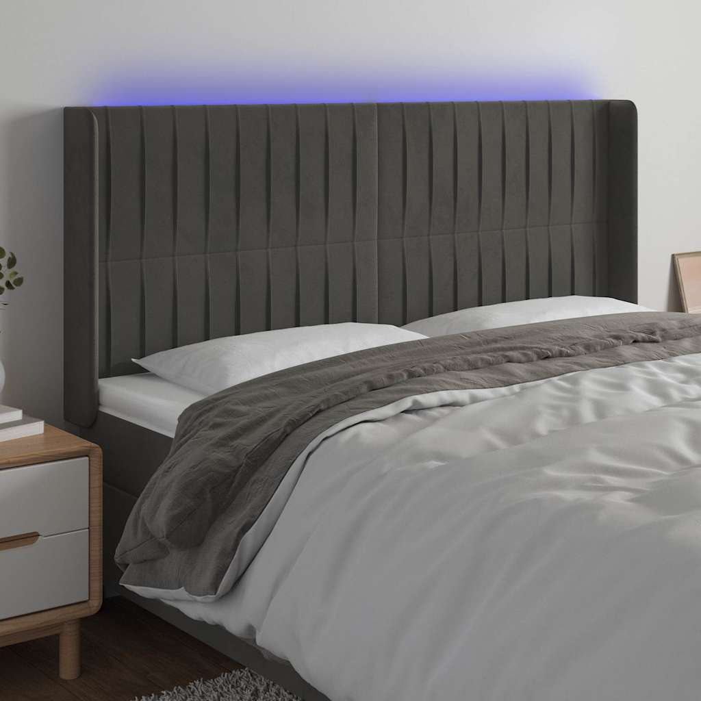 Vidaxl hoofdbord led 183x16x118 128 cm fluweel donkergrijs